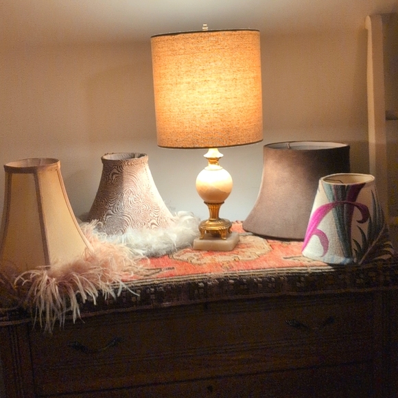 Antique Solid Agate Lamp and Linen Drum Shade - Picture 1 of 15